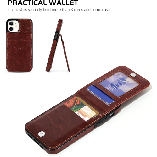 iPhone 12 Wallet Case, iPhone 12 Pro Case with Card Holder Slots PU Leather Kickstand Magnetic Lock Durable