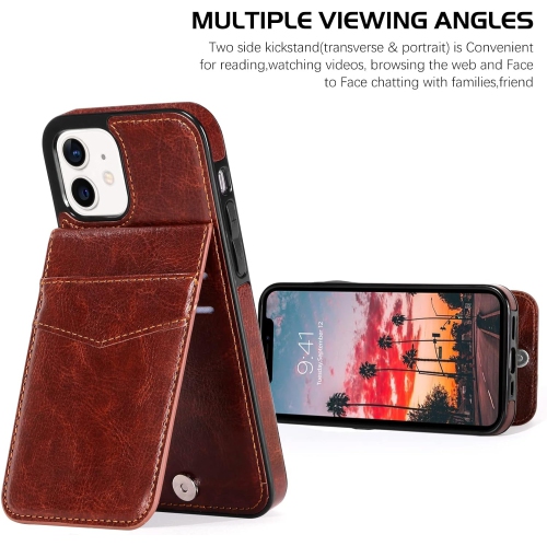 iPhone 12 Wallet Case, iPhone 12 Pro Case with Card Holder Slots PU Leather Kickstand Magnetic Lock Durable
