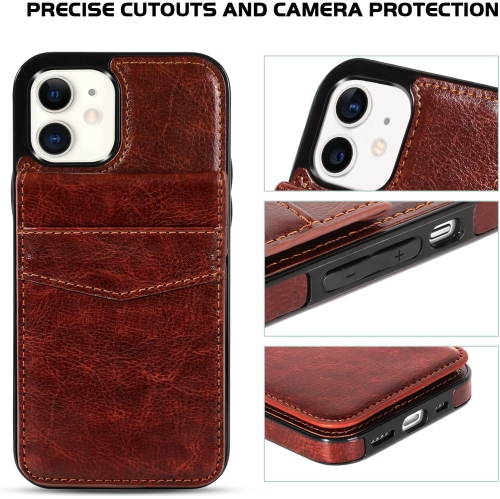 iPhone 12 Wallet Case, iPhone 12 Pro Case with Card Holder Slots PU Leather Kickstand Magnetic Lock Durable