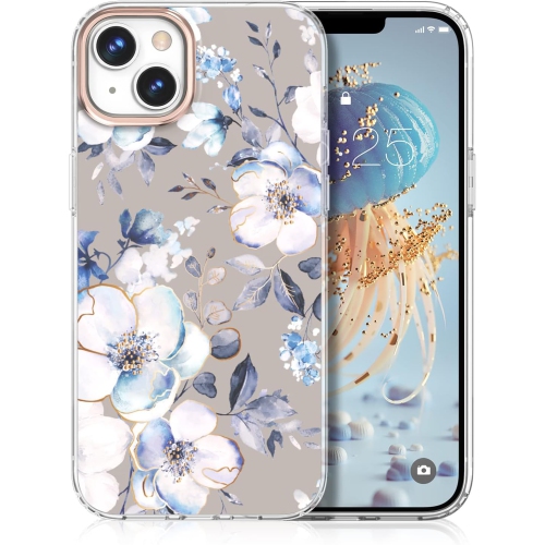 Compatible avec l'étui à fleurs 14 de iPhone, l'étui adorable pour filles, le modèle antichoc à motif floral rigide