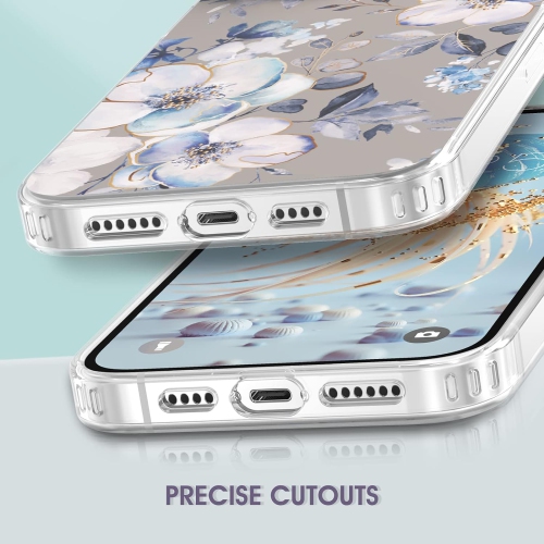 Compatible avec l'étui à fleurs 14 de iPhone, l'étui adorable pour filles, le modèle antichoc à motif floral rigide
