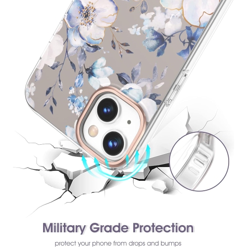 Compatible avec l'étui à fleurs 14 de iPhone, l'étui adorable pour filles, le modèle antichoc à motif floral rigide
