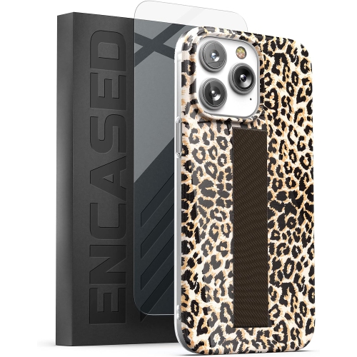 GENERIC  Bando Series Designed for Iphone 14 Pro Max Case With Hand Strap Loop And Screen Protector (Leopard)