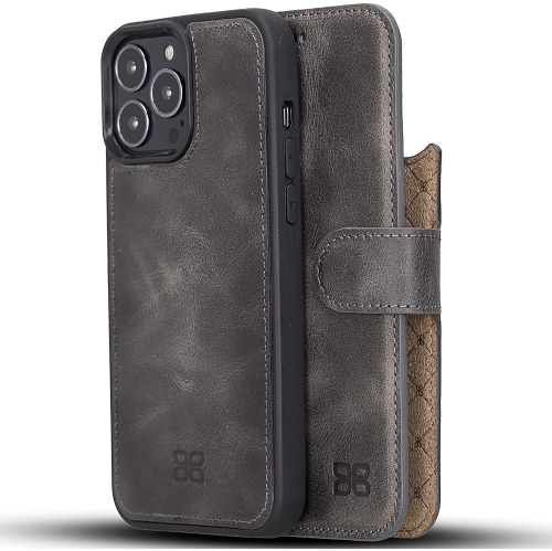 GENERIC  Wallet Case for Iphone 13 Pro – Genuine Leather Folio Magnetic Detachable Rfid Magsafe Flip Stand Phone Cover