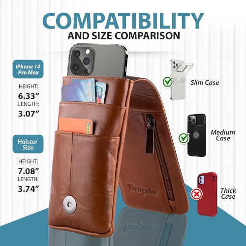 Genuine Leather Cell Phone Holster Compatible with iPhone 13 Pro Max 12 Pro Max 11 Pro Max Holder Case