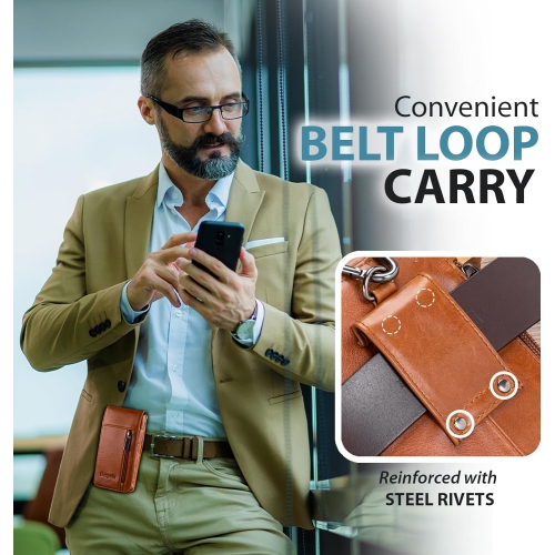 Genuine Leather Cell Phone Holster Compatible with iPhone 13 Pro Max 12 Pro Max 11 Pro Max Holder Case