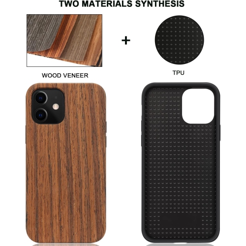Compatible avec l'étui hybride Mini Case en polyuréthane thermoplastique grain de bois Outside Design pour iPhone 12