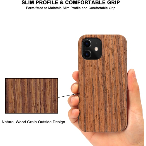 Compatible avec l'étui hybride Mini Case en polyuréthane thermoplastique grain de bois Outside Design pour iPhone 12