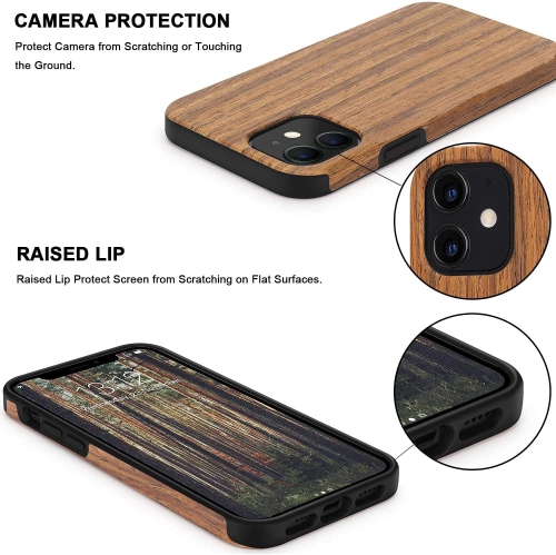 Compatible avec l'étui hybride Mini Case en polyuréthane thermoplastique grain de bois Outside Design pour iPhone 12