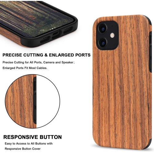 Compatible avec l'étui hybride Mini Case en polyuréthane thermoplastique grain de bois Outside Design pour iPhone 12