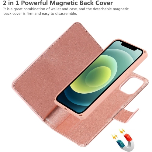 Étui-portefeuille pour iPhone 12 avec porte-carte et dragonne, support magnétique en cuir de polyuréthane avec béquille pour fentes pour cartes
