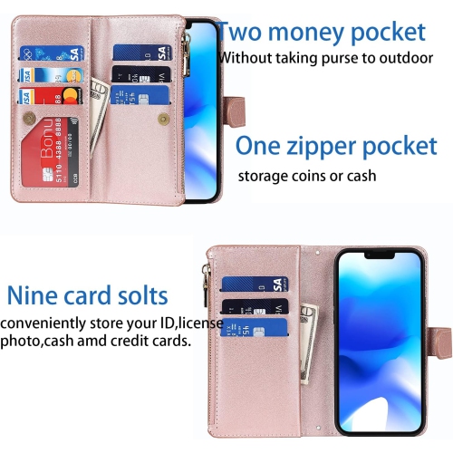 for iPhone 14 Plus Wallet Case with Card Holder and Crossbody Lanyard,PU Leather Magnetic Closure Zipper Pocket