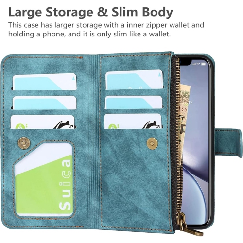 iPhone XR Wallet Case with Card Holder, 2 in 1 PU Leather Case with Magnetic Clasp Zipper Pocket Shockproof