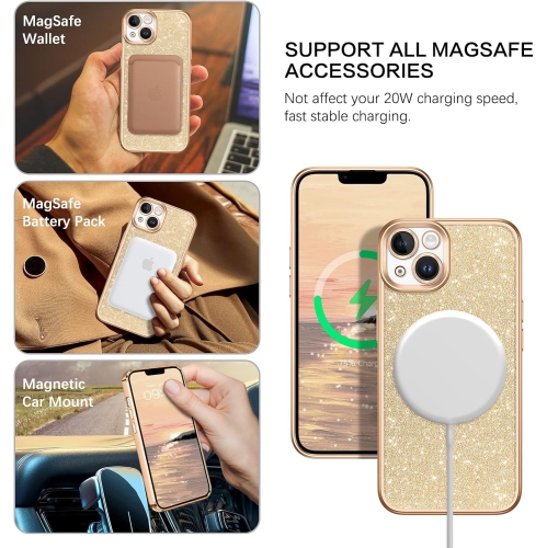 iPhone 14 Case, Phone Case iPhone 14, Cute Glitter Luxury Bling Support Magsafe Cover Shockproof Full Body