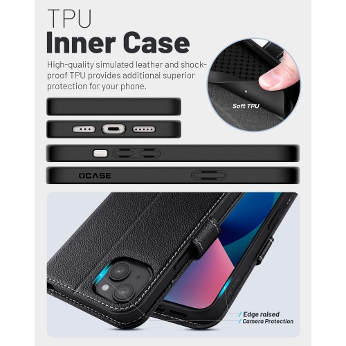 iPhone 13 Case, PU Leather iPhone 13 5G Wallet Case[Card Holder][Kickstand] [TPU Inner Shell][RFID Blocking] Flip