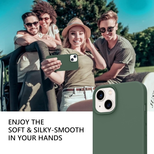 Étui pour iPhone 13 6,1 po silicone liquide Soft Gel Rubber Slim microfibre Doublure fine enveloppe texturée coussinée