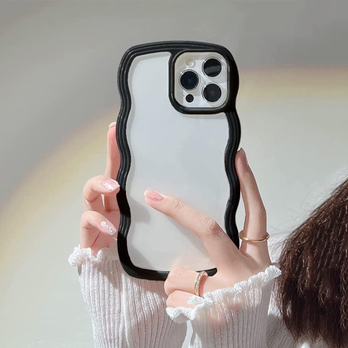 Wave Frame Clear Case for iPhone 13/iPhone 14 6.1 inch Curly Clear Phone Case,Cute Wave Frame Slim Fit