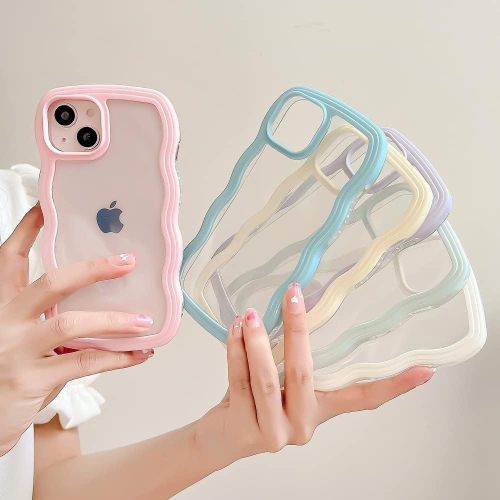 Wave Frame Clear Case for iPhone 13/iPhone 14 6.1 inch Curly Clear Phone Case,Cute Wave Frame Slim Fit