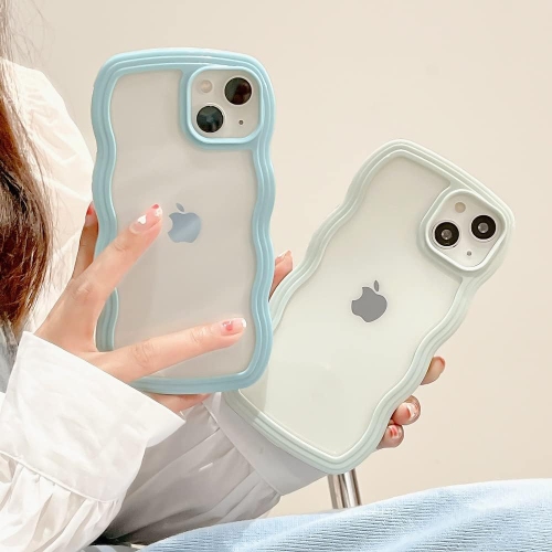Wave Frame Clear Case for iPhone 13/iPhone 14 6.1 inch Curly Clear Phone Case,Cute Wave Frame Slim Fit