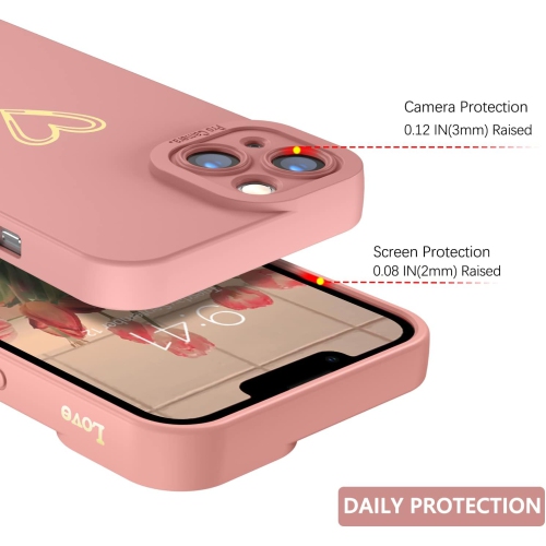 Étui 13 Cute Heart Side Love Heart Cover de iPhone pour femme caméra en silicone liquide souple pour femme