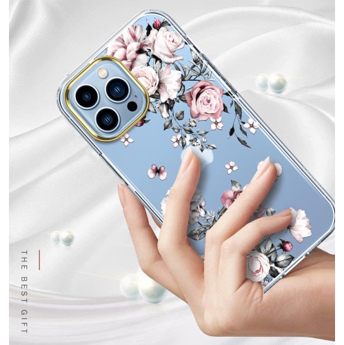 Compatible with iPhone 13 Pro Case with Flower,for Girly Women,Shockproof Clear Floral Pattern Hard Back Cover
