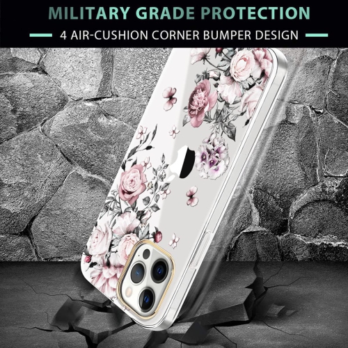 Compatible with iPhone 13 Pro Case with Flower,for Girly Women,Shockproof Clear Floral Pattern Hard Back Cover