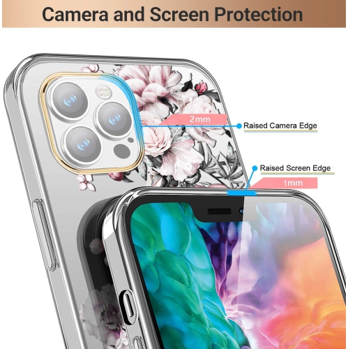 Compatible with iPhone 13 Pro Case with Flower,for Girly Women,Shockproof Clear Floral Pattern Hard Back Cover