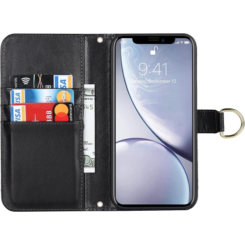 Crossbody Case Wallet for iPhone XR with Adjustable Lanyard Strap Credit Card Holder 6.1",PU Leather Magnetic