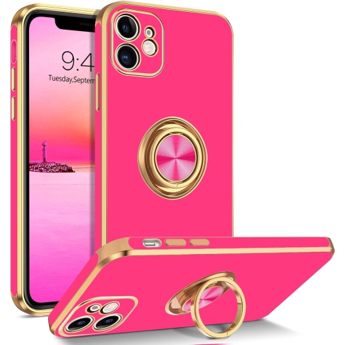 GENERIC  Iphone 12 Case, Case Iphone 12 Ring Holder Edge Plating Rotation Kickstand Soft Silicone Tpu Bumper Women