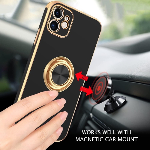 iPhone 12 Mini Case, 360° Rotation Kickstand Ring Holder Plating Edge Soft TPU Bumper Women Girls Men Slim