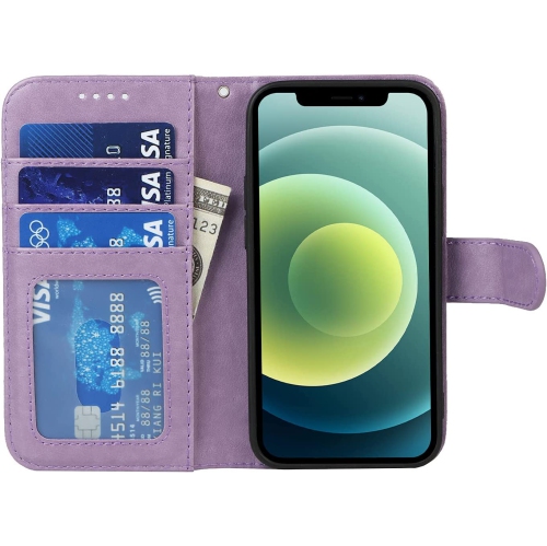 Étui portefeuille iPhone 12 Mini, pochette porte-carte en cuir de qualité supérieure avec fermeture magnétique et béquille pour femme
