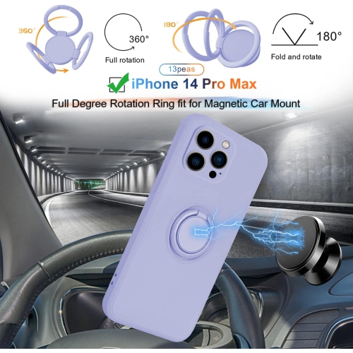 Case for iPhone 14/Plus/Pro/Pro Max（2022 Released）, Silicone case with Ring 360°rotatable Kickstand Cover