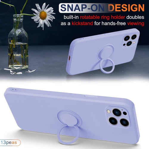 Case for iPhone 14/Plus/Pro/Pro Max（2022 Released）, Silicone case with Ring 360°rotatable Kickstand Cover