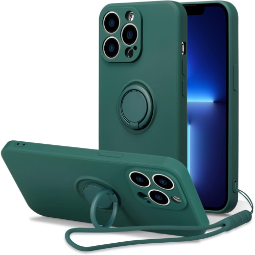 GENERIC  Case for Iphone 13 Pro Max (6.7 Inch), Slim Liquid Silicone Phone Case With Ring Holder Kickstand Fashion Hand
