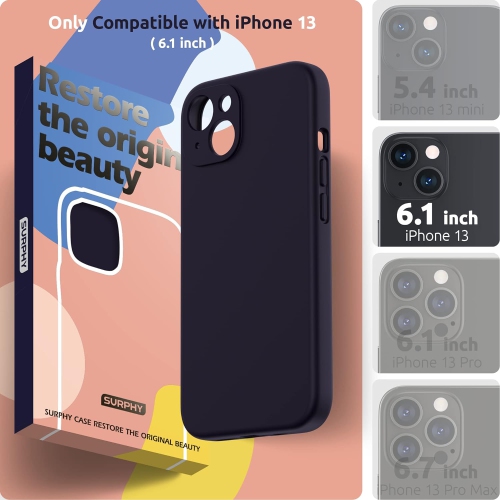 Étui en silicone compatible avec l'étui iPhone 13 6,1&nbsp;po, avec gel souple en silicone liquide pour protection d'appareil photo