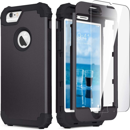 GENERIC  Iphone 6S Case, Iphone 6 Case With Tempered Glass Screen Protector, 3 In 1 Heavy Duty Rugged Shockproof Hybrid