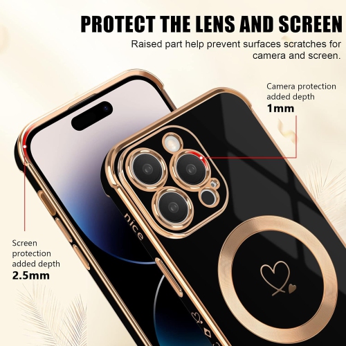 Magnetic Case for iPhone 14 Pro Max [Compatible with MagSafe], Girls Women Cute Love Heart Pattern Plating
