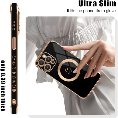 Magnetic Case for iPhone 14 Pro Max [Compatible with MagSafe], Girls Women Cute Love Heart Pattern Plating