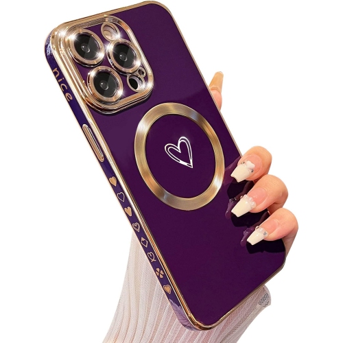 GENERIC  Magnetic Case for Iphone 13 Pro Max Case for Women, Cute Love Heart Soft Magsafe Case, Raised Full Camera In Gold