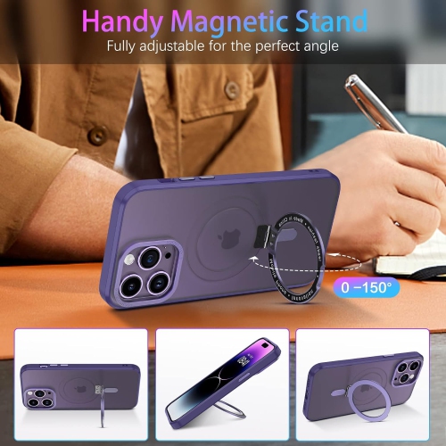 Magnetic Case for iPhone 14 Pro Compatible with MagSafe, Magnetic Kickstand iPhone 14 Pro Case Transparent Cover