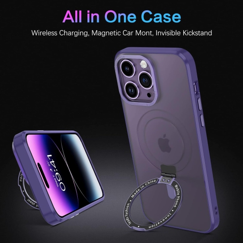 Magnetic Case for iPhone 14 Pro Compatible with MagSafe, Magnetic Kickstand iPhone 14 Pro Case Transparent Cover