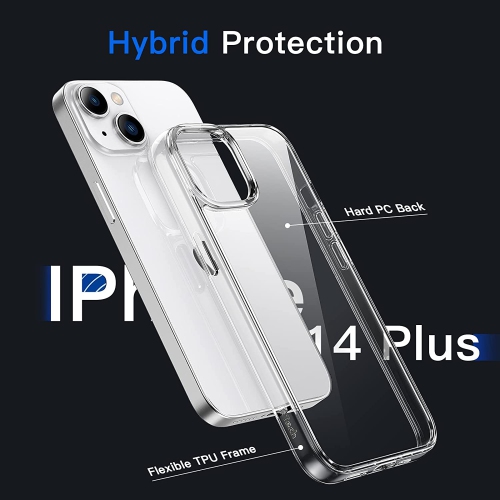 Case for iPhone 14 Plus 6.7-Inch, Non-Yellowing Shockproof Phone Bumper Cover, Anti-Scratch Clear Back