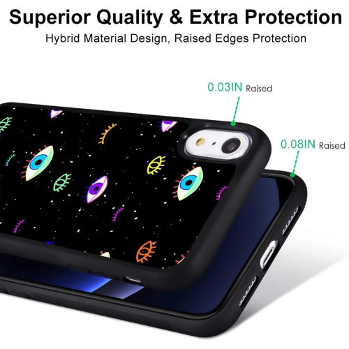 for iPhone X/XS Girls Women Colourful Case Evil Eyes Print Soft TPU Hard Back Shockproof Anti-Scratch