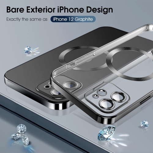 Étui magnétique transparent pour iPhone 12 avec MagSafe [verre de protection pour caméra intégré] [extérieur iPhone original] silicone