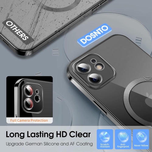 Étui magnétique transparent pour iPhone 12 avec MagSafe [verre de protection pour caméra intégré] [extérieur iPhone original] silicone