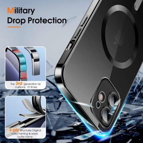Étui magnétique transparent pour iPhone 12 avec MagSafe [verre de protection pour caméra intégré] [extérieur iPhone original] silicone