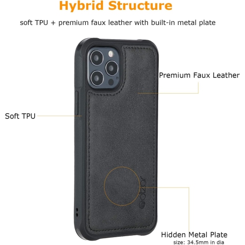 MAG Series iPhone 12 and iPhone 12 Pro Case with Faux Leather, Built-in Metal Plate for Magnetic Mount, Wireless