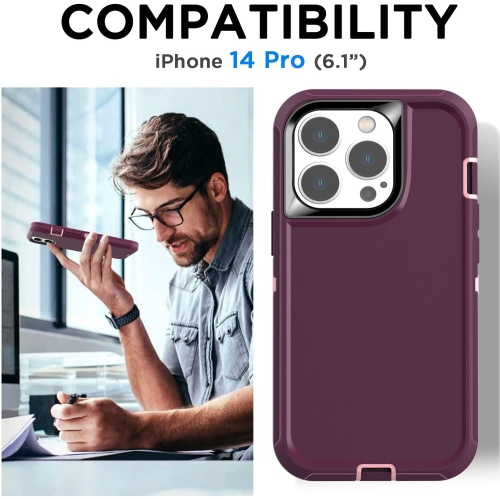 for iPhone 14 Pro Case with Glass Screen Protector, Heavy Duty Drop Protection Full Body Rugged Shockproof/Dust