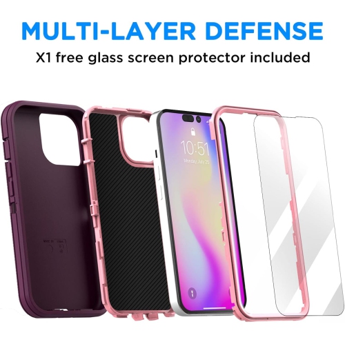 for iPhone 14 Pro Case with Glass Screen Protector, Heavy Duty Drop Protection Full Body Rugged Shockproof/Dust