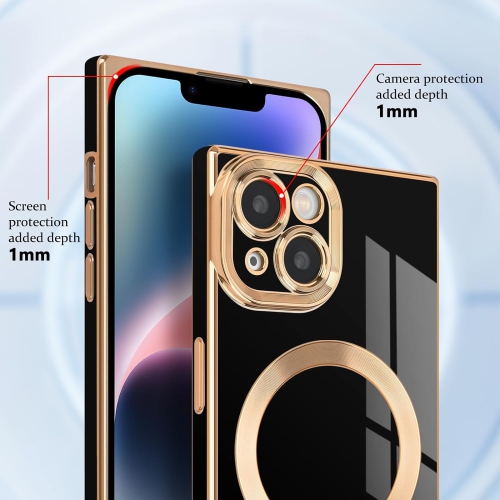 Pour étui magnétique iPhone 14, étui carré à bords en placage de luxe pour femmes hommes pare-chocs souples en TPUR anti-rayures